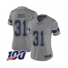 Women's Dallas Cowboys #31 Byron Jones Limited Gray Inverted Legend 100th Season Football Jersey