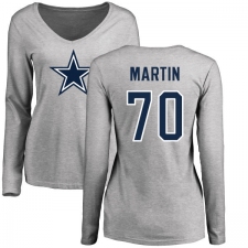 NFL Women's Nike Dallas Cowboys #70 Zack Martin Ash Name & Number Logo Slim Fit Long Sleeve T-Shirt