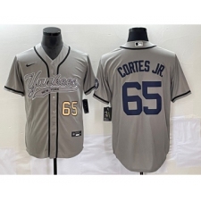 Men's New York Yankees #65 Nestor Cortes Jr Number Grey Cool Base Stitched Baseball Jersey