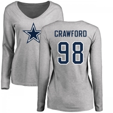 NFL Women's Nike Dallas Cowboys #98 Tyrone Crawford Ash Name & Number Logo Slim Fit Long Sleeve T-Shirt