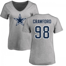 NFL Women's Nike Dallas Cowboys #98 Tyrone Crawford Ash Name & Number Logo Slim Fit T-Shirt