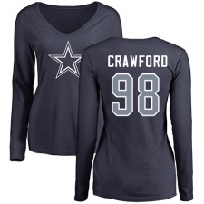 NFL Women's Nike Dallas Cowboys #98 Tyrone Crawford Navy Blue Name & Number Logo Slim Fit Long Sleeve T-Shirt