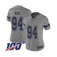 Women's Dallas Cowboys #94 DeMarcus Ware Limited Gray Inverted Legend 100th Season Football Jersey