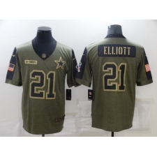 Men's Dallas Cowboys #21 Ezekiel Elliott Nike Olive 2021 Salute To Service Limited Player Jersey