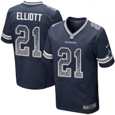 Men's Nike Dallas Cowboys #21 Ezekiel Elliott Elite Navy Blue Home Drift Fashion NFL Jersey