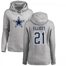 NFL Women's Nike Dallas Cowboys #21 Ezekiel Elliott Ash Name & Number Logo Pullover Hoodie