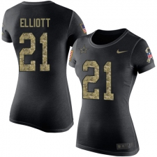 NFL Women's Nike Dallas Cowboys #21 Ezekiel Elliott Black Camo Salute to Service T-Shirt