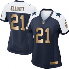 Women's Nike Dallas Cowboys #21 Ezekiel Elliott Elite Navy/Gold Throwback Alternate NFL Jersey