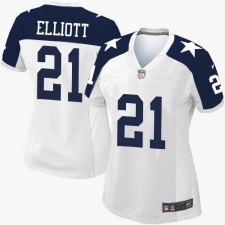 Women's Nike Dallas Cowboys #21 Ezekiel Elliott Game White Throwback Alternate NFL Jersey