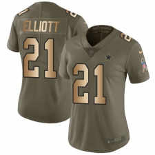 Women's Nike Dallas Cowboys #21 Ezekiel Elliott Limited Olive/Gold 2017 Salute to Service NFL Jersey