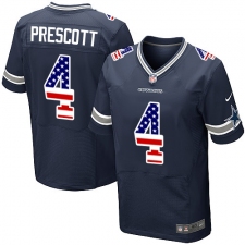 Men's Nike Dallas Cowboys #4 Dak Prescott Elite Navy Blue Home USA Flag Fashion NFL Jersey