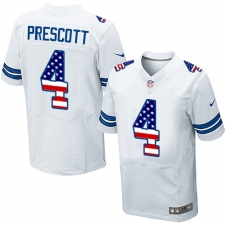 Men's Nike Dallas Cowboys #4 Dak Prescott Elite White Road USA Flag Fashion NFL Jersey