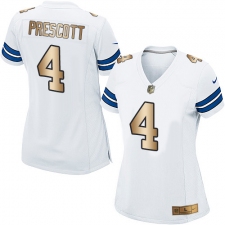 Women's Nike Dallas Cowboys #4 Dak Prescott Elite White/Gold NFL Jersey