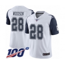 Men's Dallas Cowboys #28 Darren Woodson Limited White Rush Vapor Untouchable 100th Season Football Jersey