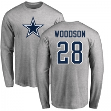 NFL Nike Dallas Cowboys #28 Darren Woodson Ash Name & Number Logo Long Sleeve T-Shirt