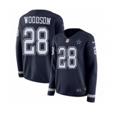 Women's Nike Dallas Cowboys #28 Darren Woodson Limited Navy Blue Therma Long Sleeve NFL Jersey