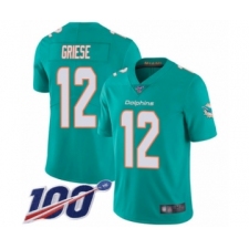 Men's Miami Dolphins #12 Bob Griese Aqua Green Team Color Vapor Untouchable Limited Player 100th Season Football Jersey