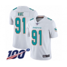 Men's Miami Dolphins #91 Cameron Wake White Vapor Untouchable Limited Player 100th Season Football Jersey