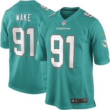 Youth Nike Miami Dolphins #91 Cameron Wake Game Aqua Green Team Color NFL Jersey