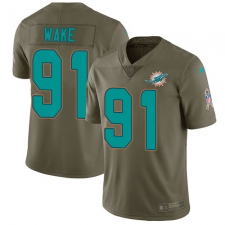Youth Nike Miami Dolphins #91 Cameron Wake Limited Olive 2017 Salute to Service NFL Jersey