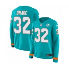 Women's Nike Miami Dolphins #32 Kenyan Drake Limited Aqua Therma Long Sleeve NFL Jersey