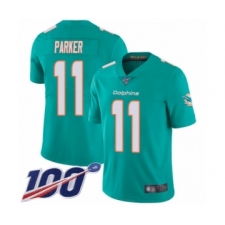 Men's Miami Dolphins #11 DeVante Parker Aqua Green Team Color Vapor Untouchable Limited Player 100th Season Football Jersey