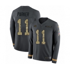 Men's Nike Miami Dolphins #11 DeVante Parker Limited Black Salute to Service Therma Long Sleeve NFL Jersey