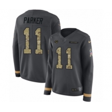 Women's Nike Miami Dolphins #11 DeVante Parker Limited Black Salute to Service Therma Long Sleeve NFL Jersey