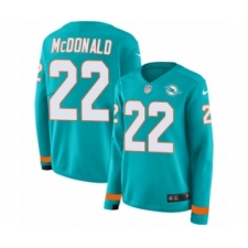 Women's Nike Miami Dolphins #22 T.J. McDonald Limited Aqua Therma Long Sleeve NFL Jersey