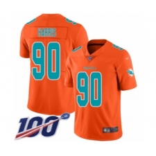 Men's Miami Dolphins #90 Charles Harris Limited Orange Inverted Legend 100th Season Football Jersey