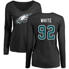 Women's Nike Philadelphia Eagles #92 Reggie White Black Name & Number Logo Slim Fit Long Sleeve T-Shirt.