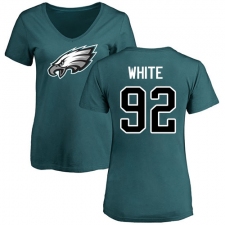 Women's Nike Philadelphia Eagles #92 Reggie White Green Name & Number Logo Slim Fit T-Shirt