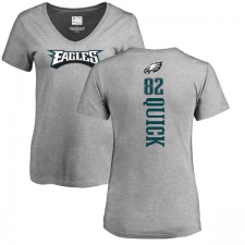 Women's Nike Philadelphia Eagles #82 Mike Quick Ash Backer V-Neck T-Shirt
