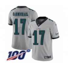 Men's Philadelphia Eagles #17 Harold Carmichael Limited Silver Inverted Legend 100th Season Football Jersey
