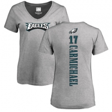 Women's Nike Philadelphia Eagles #17 Harold Carmichael Ash Backer V-Neck T-Shirt