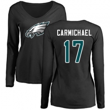 Women's Nike Philadelphia Eagles #17 Harold Carmichael Black Name & Number Logo Slim Fit Long Sleeve T-Shirt.