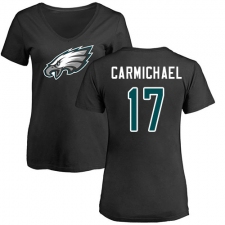 Women's Nike Philadelphia Eagles #17 Harold Carmichael Black Name & Number Logo Slim Fit T-Shirt