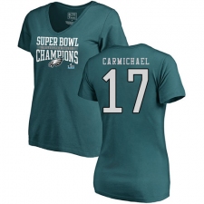 Women's Nike Philadelphia Eagles #17 Harold Carmichael Green Super Bowl LII Champions V-Neck T-Shirt