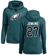 Women's Nike Philadelphia Eagles #27 Malcolm Jenkins Green Name & Number Logo Pullover Hoodie