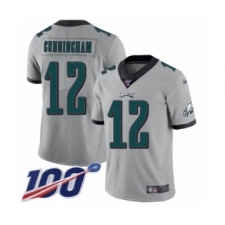 Men's Philadelphia Eagles #12 Randall Cunningham Limited Silver Inverted Legend 100th Season Football Jersey