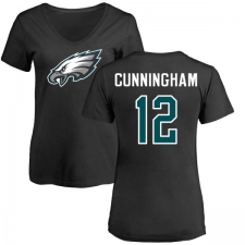 Women's Nike Philadelphia Eagles #12 Randall Cunningham Black Name & Number Logo Slim Fit T-Shirt