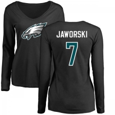 Women's Nike Philadelphia Eagles #7 Ron Jaworski Black Name & Number Logo Slim Fit Long Sleeve T-Shirt.