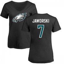 Women's Nike Philadelphia Eagles #7 Ron Jaworski Black Name & Number Logo Slim Fit T-Shirt