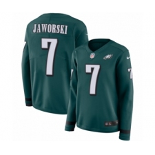 Women's Nike Philadelphia Eagles #7 Ron Jaworski Limited Green Therma Long Sleeve NFL Jersey