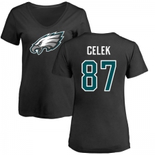 Women's Nike Philadelphia Eagles #87 Brent Celek Black Name & Number Logo Slim Fit T-Shirt