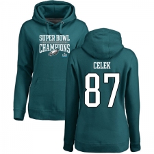 Women's Nike Philadelphia Eagles #87 Brent Celek Green Super Bowl LII Champions Pullover Hoodie