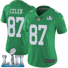 Women's Nike Philadelphia Eagles #87 Brent Celek Limited Green Rush Vapor Untouchable Super Bowl LII NFL Jersey