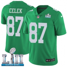 Youth Nike Philadelphia Eagles #87 Brent Celek Limited Green Rush Vapor Untouchable Super Bowl LII NFL Jersey