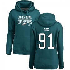 Women's Nike Philadelphia Eagles #91 Fletcher Cox Green Super Bowl LII Champions Pullover Hoodie