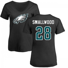 Women's Nike Philadelphia Eagles #28 Wendell Smallwood Black Name & Number Logo Slim Fit T-Shirt